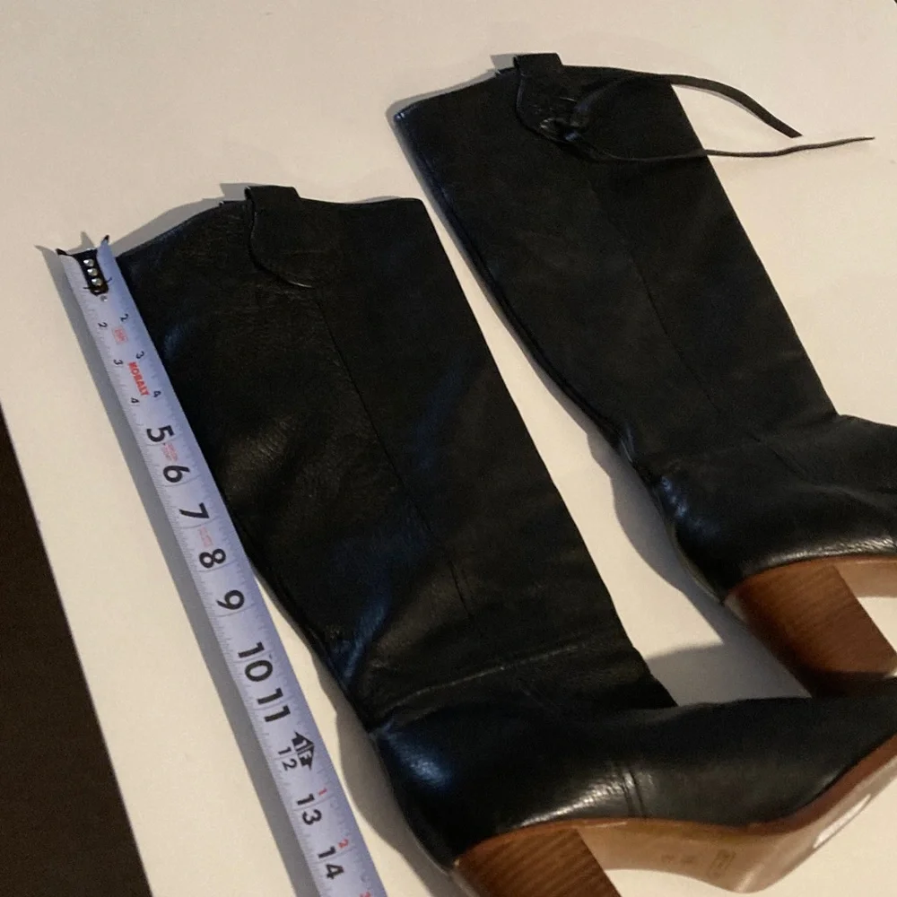 Coach Black Leather Mid-Calf Almond Toe 3” Chunky Heeled Boots Size 9.5